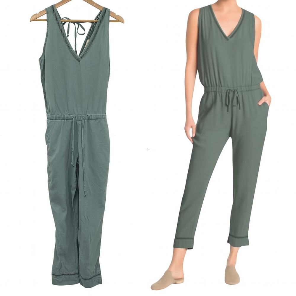 Cloth + Stone Juliana Jumpsuit Drawstring Cinched Waist V Neck Teal Green XS
